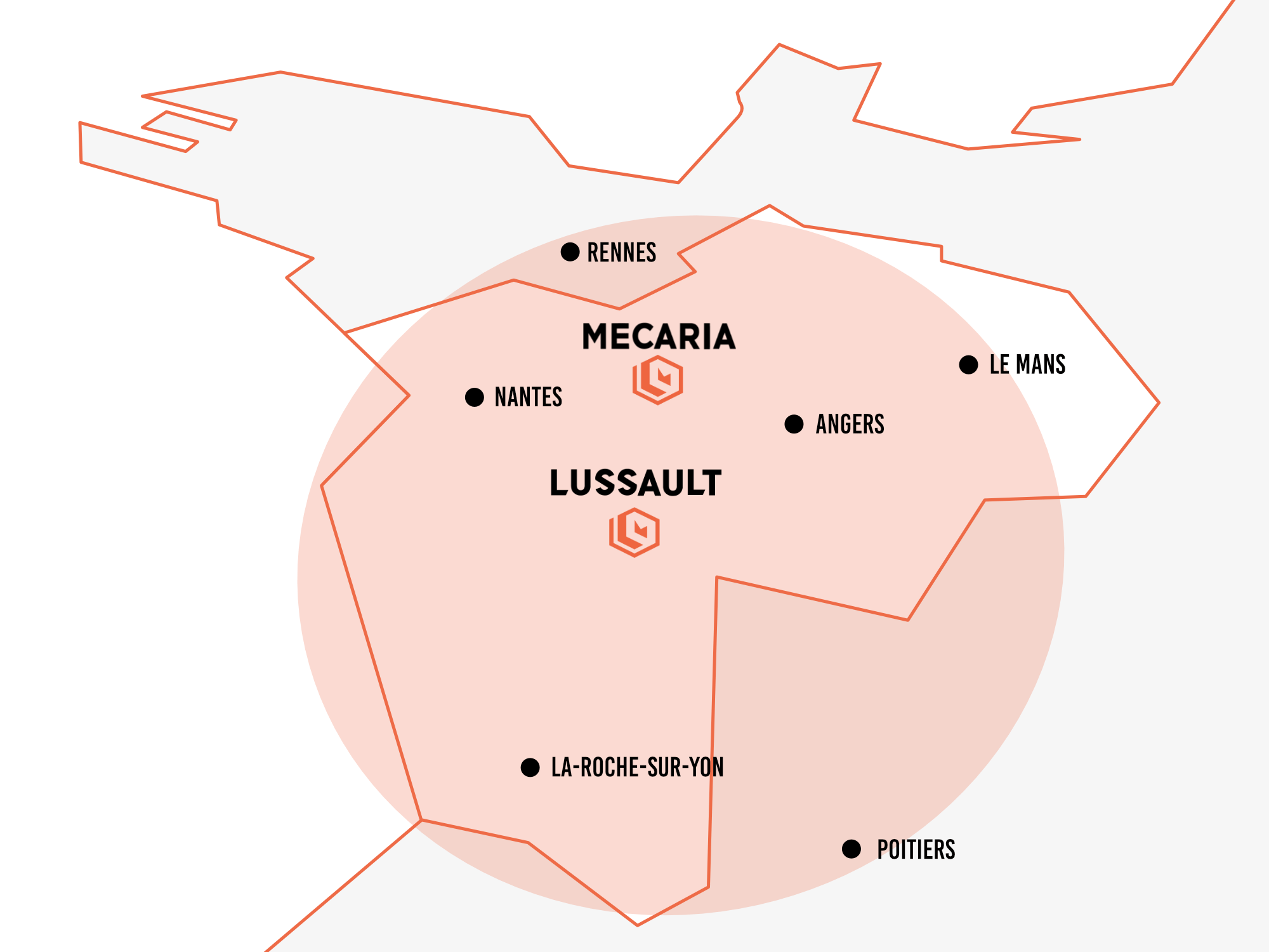 Localisation de Lussault et Mecaria dans les Pays de la Loire